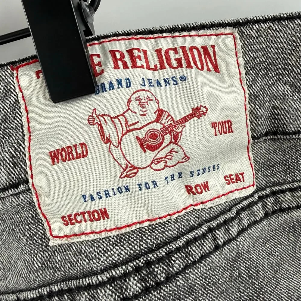 True Religion Jeans Men’s 36 Ricky Relaxed Straight Pink Stitch Cotton Stretch